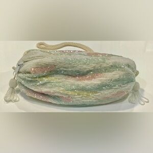 Very Unique Sequenced Beaded Clutch/Shoulder Mini Bag in White & Pastel Colors
